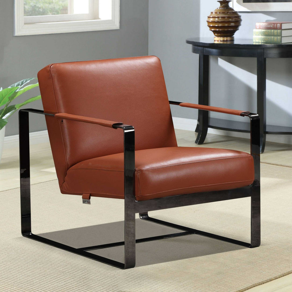 Camel And Black Genuine Leather Arm Chair By Homeroots | Accent Chairs | Modishstore - 8
