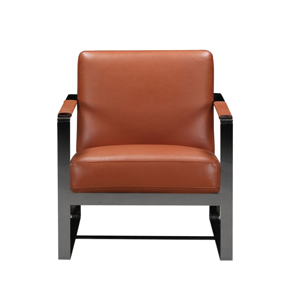 Camel And Black Genuine Leather Arm Chair By Homeroots | Accent Chairs | Modishstore - 7