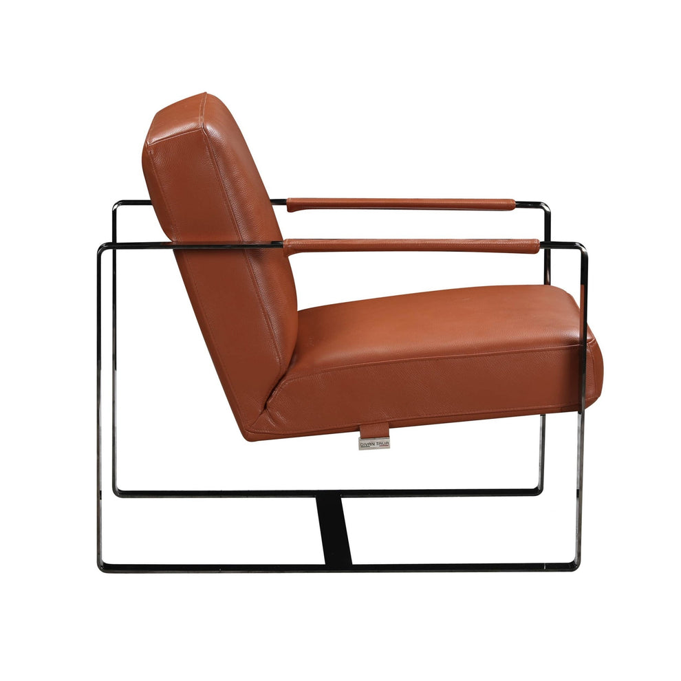 Camel And Black Genuine Leather Arm Chair By Homeroots | Accent Chairs | Modishstore - 6