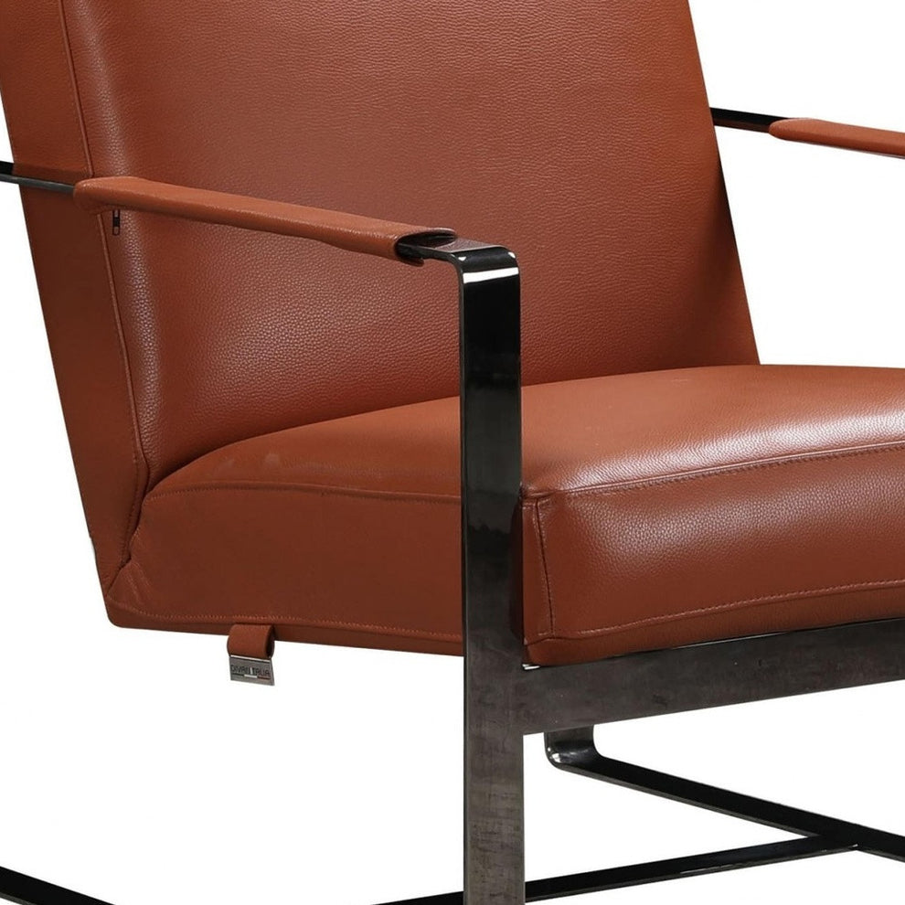 Camel And Black Genuine Leather Arm Chair By Homeroots | Accent Chairs | Modishstore - 4