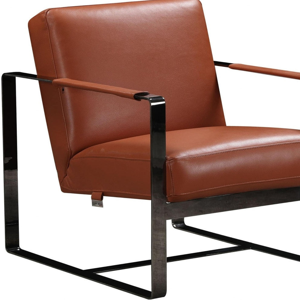 Camel And Black Genuine Leather Arm Chair By Homeroots | Accent Chairs | Modishstore - 5