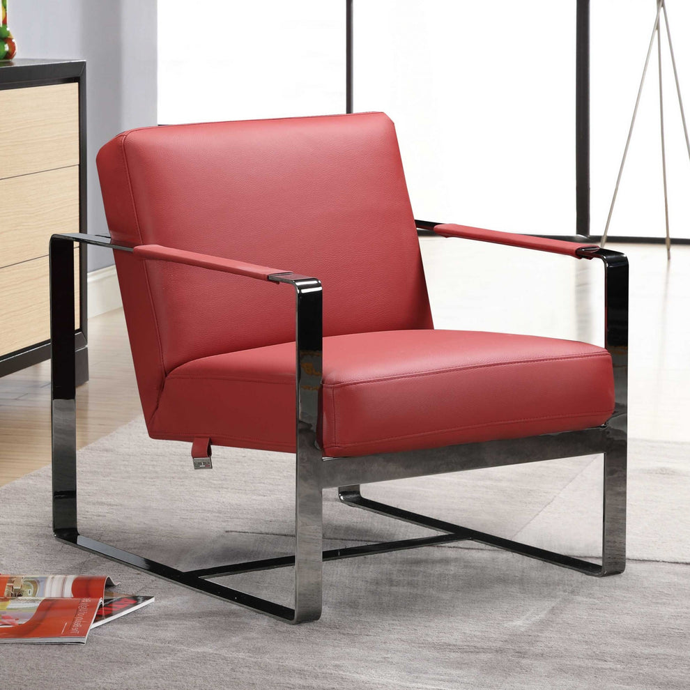 Red And Black Genuine Leather Arm Chair By Homeroots | Accent Chairs | Modishstore - 7