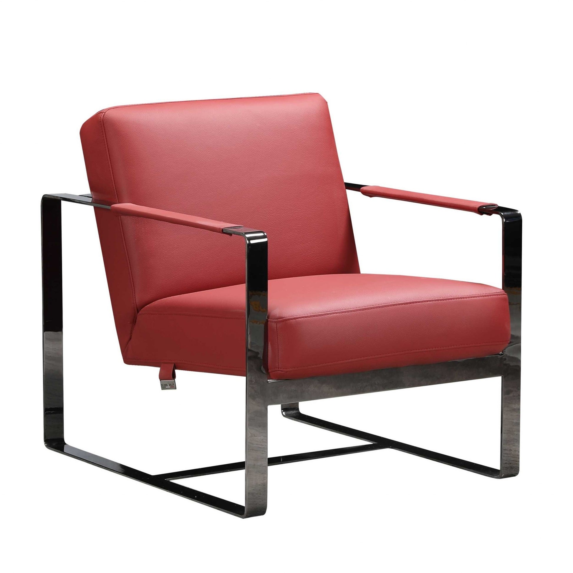 Red And Black Genuine Leather Arm Chair By Homeroots | Accent Chairs | Modishstore - 1