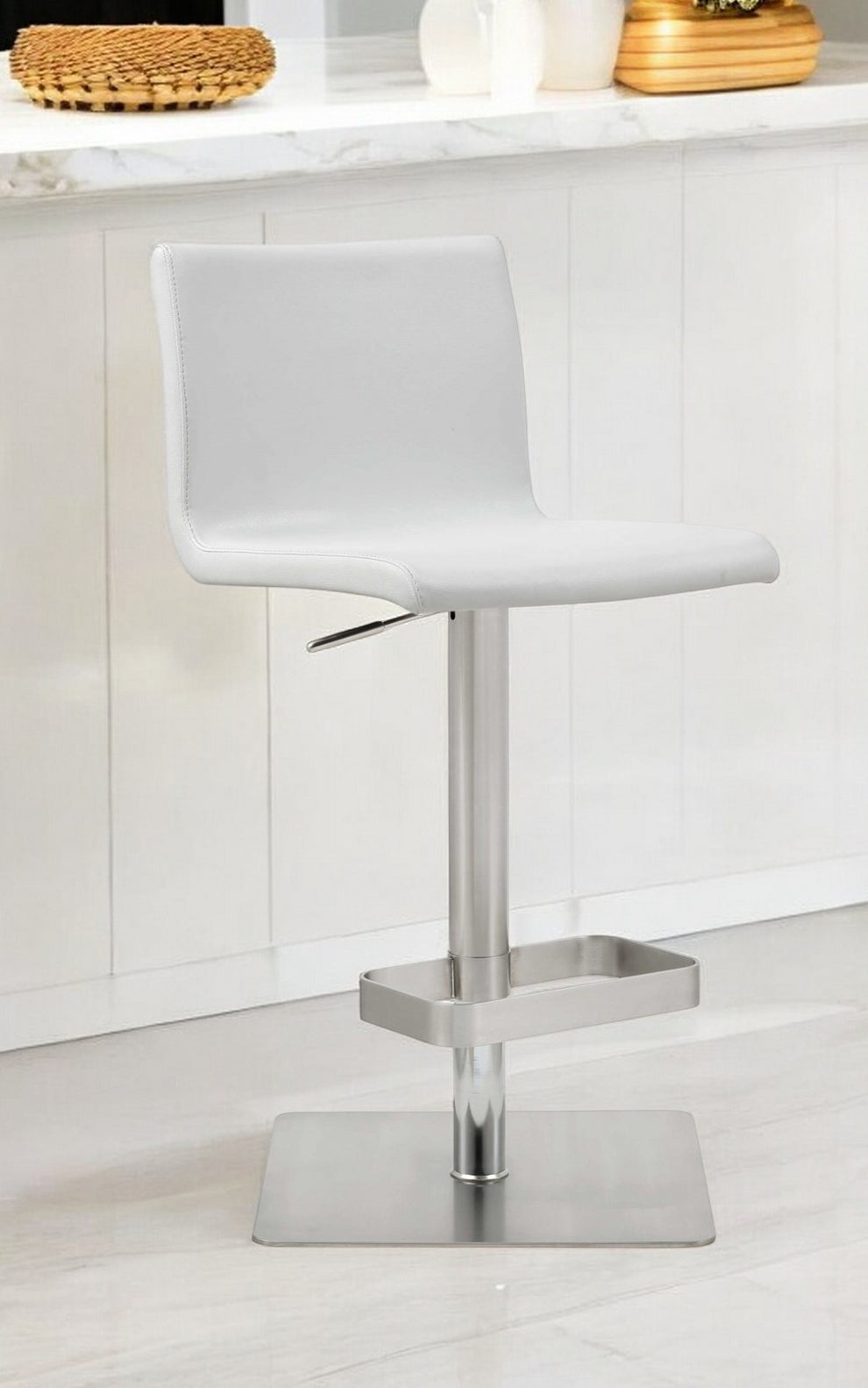 White And Silver Stainless Steel Counter Height Bar Chair By Homeroots | Bar Stools | Modishstore - 2