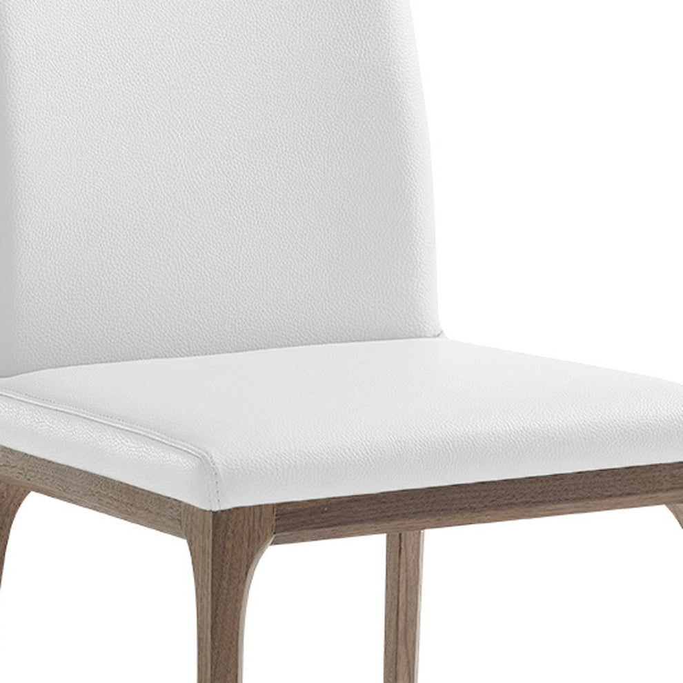 Set of Two White And Brown Upholstered Faux Leather isequal(Yes,No,Wood Dining Side Chairs By Homeroots | Dining Chairs | Modishstore - 5