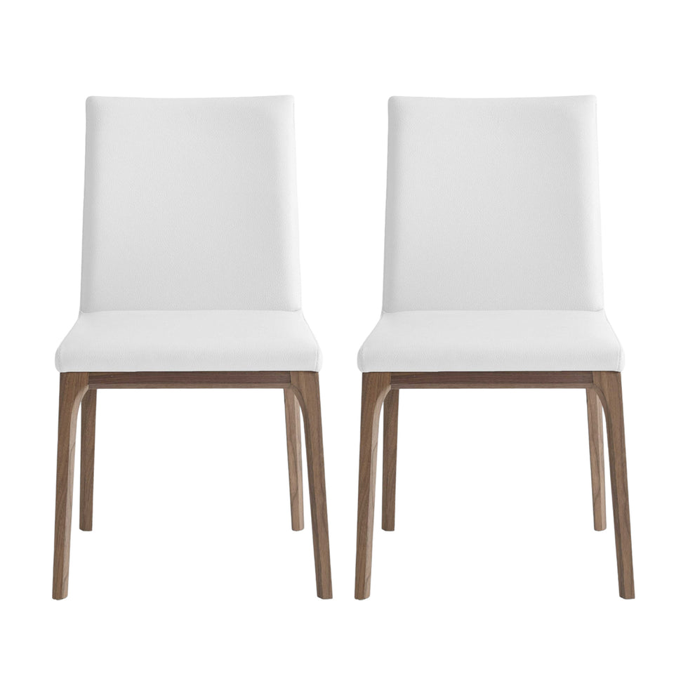 Set of Two White And Brown Upholstered Faux Leather isequal(Yes,No,Wood Dining Side Chairs By Homeroots | Dining Chairs | Modishstore - 2