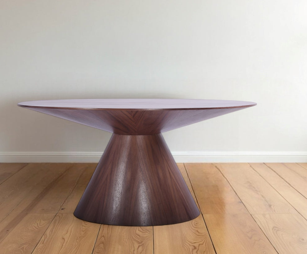 Brown Rounded Solid Wood Pedestal Base Dining Table By Homeroots | Dining Tables | Modishstore - 2