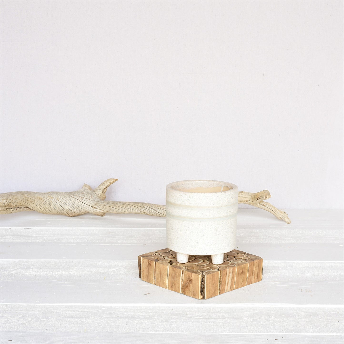 Fluorite Cachepot, Ceramic - Large - White, Teal Set Of 4 By HomArt | Planters, Troughs & Cachepots | Modishstore