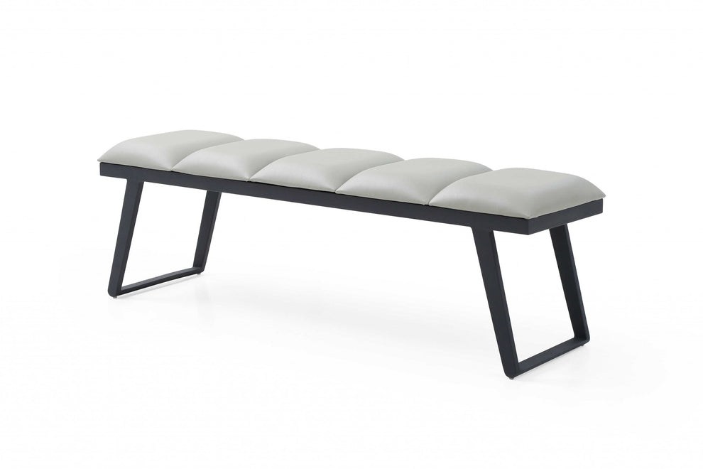 Light Gray and Black Upholstered Faux Leather Bench By Homeroots | Benches | Modishstore - 4