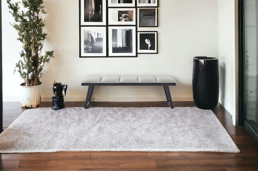 Light Gray and Black Upholstered Faux Leather Bench By Homeroots | Benches | Modishstore - 2