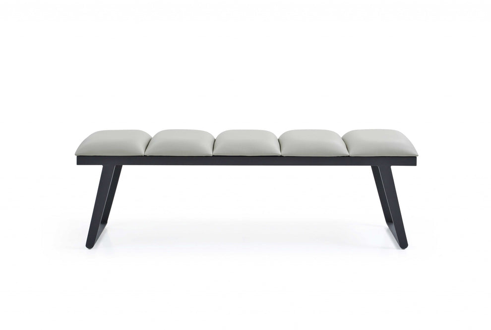 Light Gray and Black Upholstered Faux Leather Bench By Homeroots | Benches | Modishstore - 5