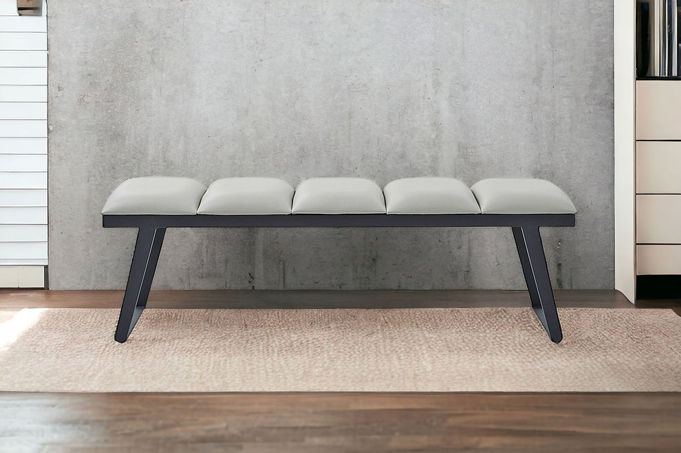 Light Gray and Black Upholstered Faux Leather Bench By Homeroots | Benches | Modishstore - 3