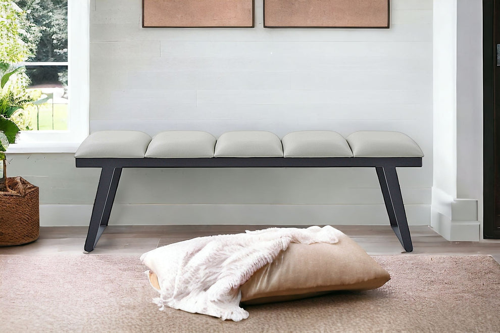 Light Gray and Black Upholstered Faux Leather Bench By Homeroots | Benches | Modishstore - 7
