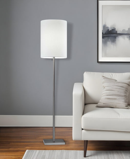 Silver Metal Floor Lamp With Fabric Shade By Homeroots | Floor Lamps | Modishstore - 1