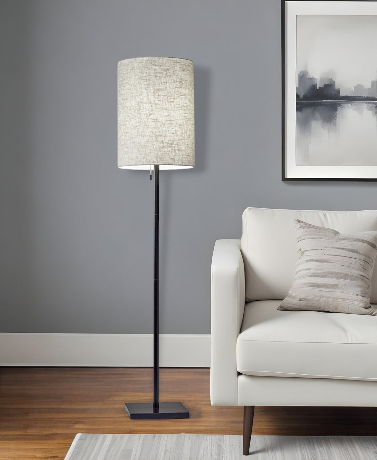 Bronze Metal Floor Lamp With Beige Fabric Shade By Homeroots | Floor Lamps | Modishstore - 1