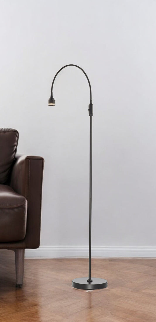 Black LED Arched Floor Lamp With Black Drum By Homeroots | Floor Lamps | Modishstore - 1
