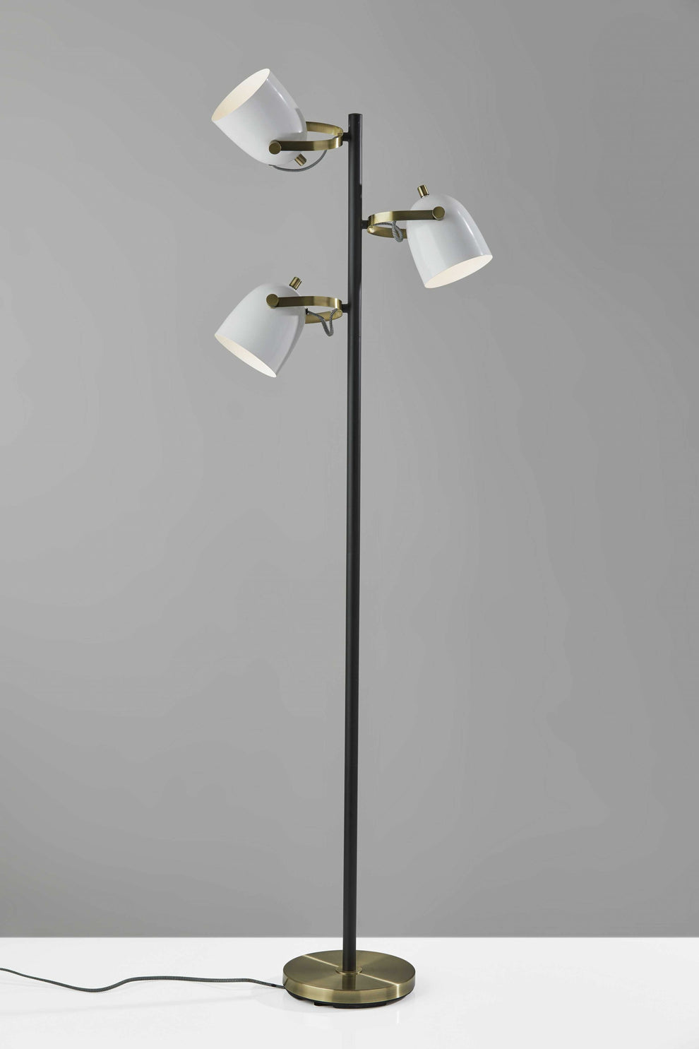 Black And White Three Light Tree Floor Lamp With White Metal Bell Shade By Homeroots | Floor Lamps | Modishstore - 3