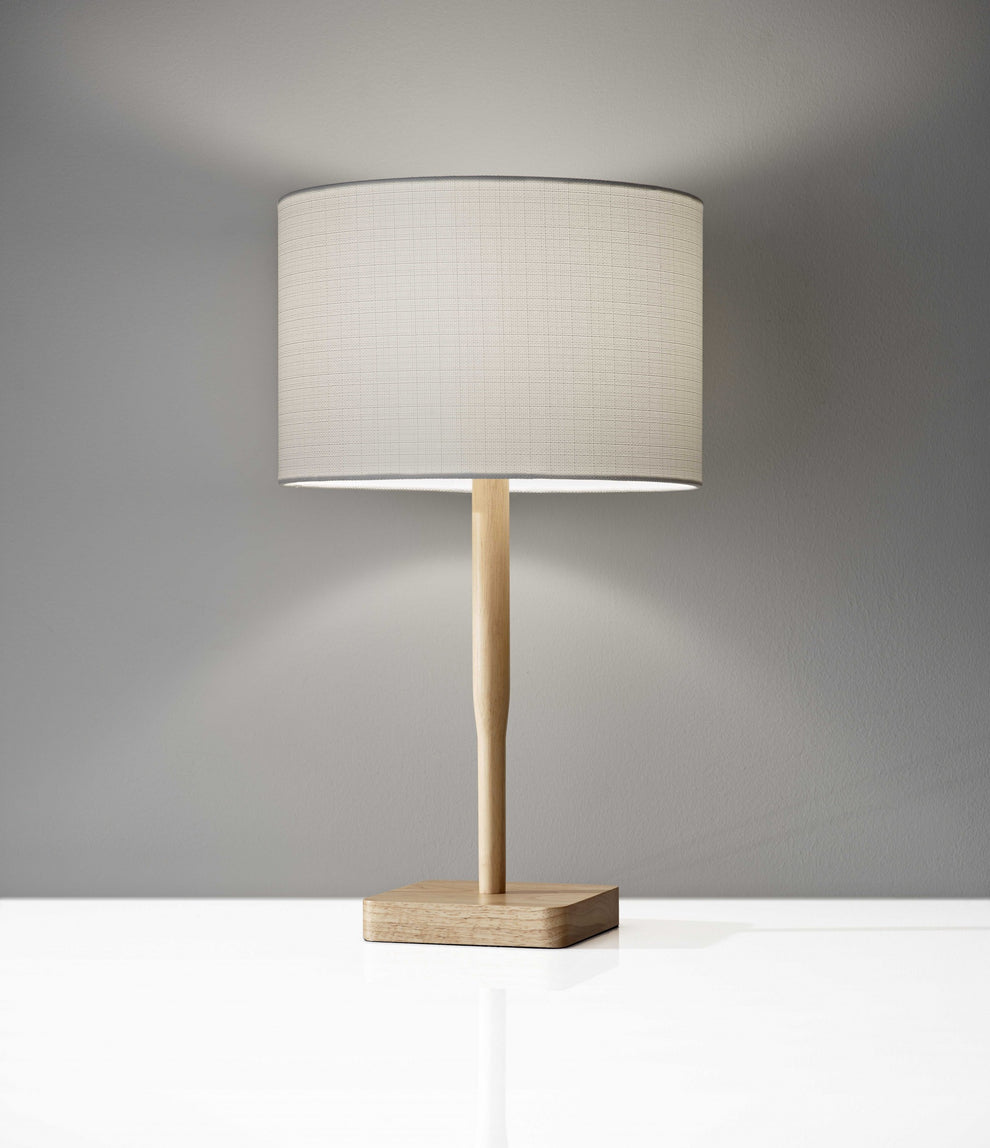 Natural Solid Wood Table Lamp With Gray Drum Shade By Homeroots | Table Lamps | Modishstore - 6