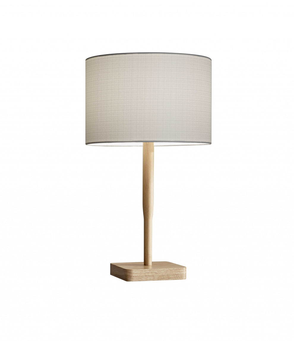 Natural Solid Wood Table Lamp With Gray Drum Shade By Homeroots | Table Lamps | Modishstore - 3