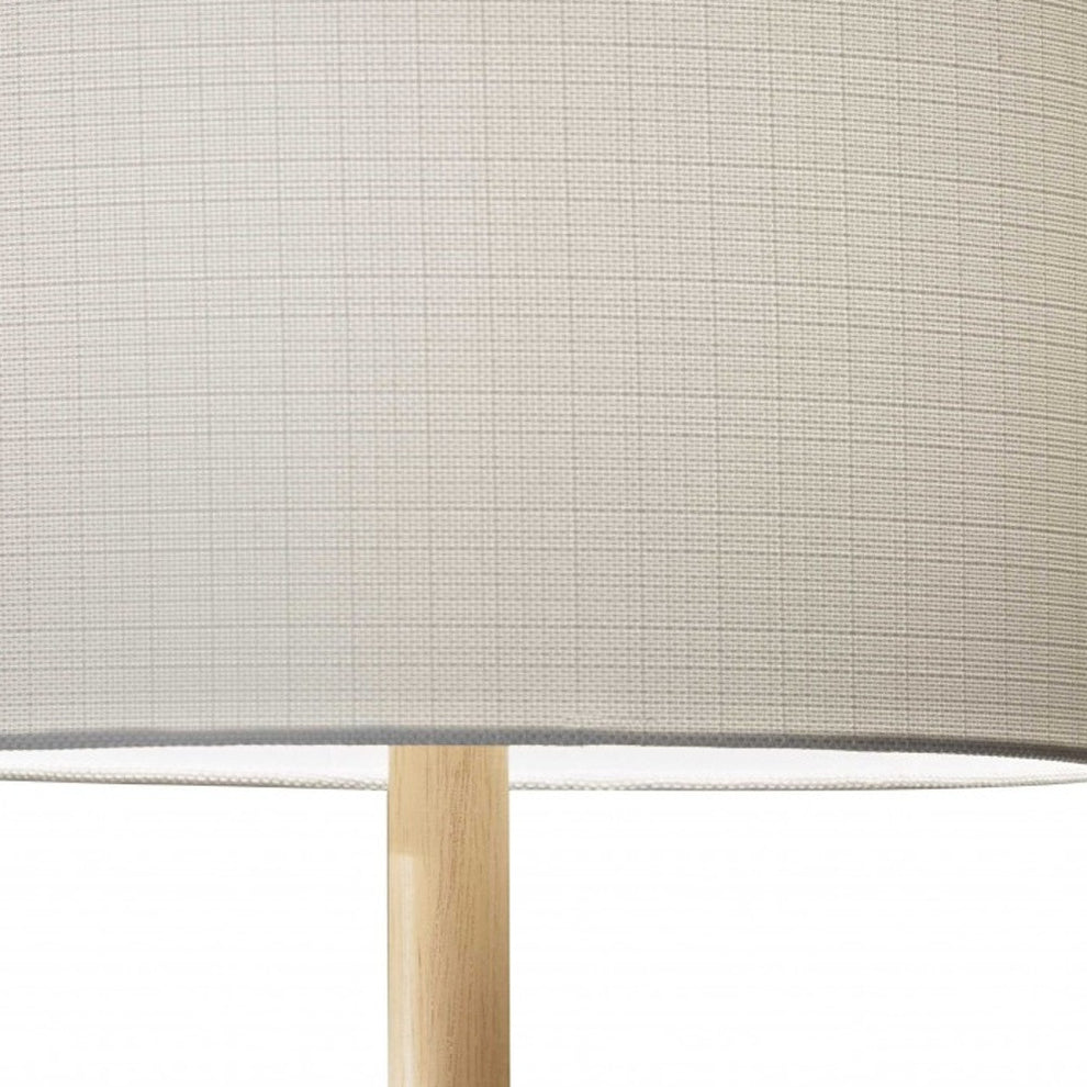Natural Solid Wood Table Lamp With Gray Drum Shade By Homeroots | Table Lamps | Modishstore - 2