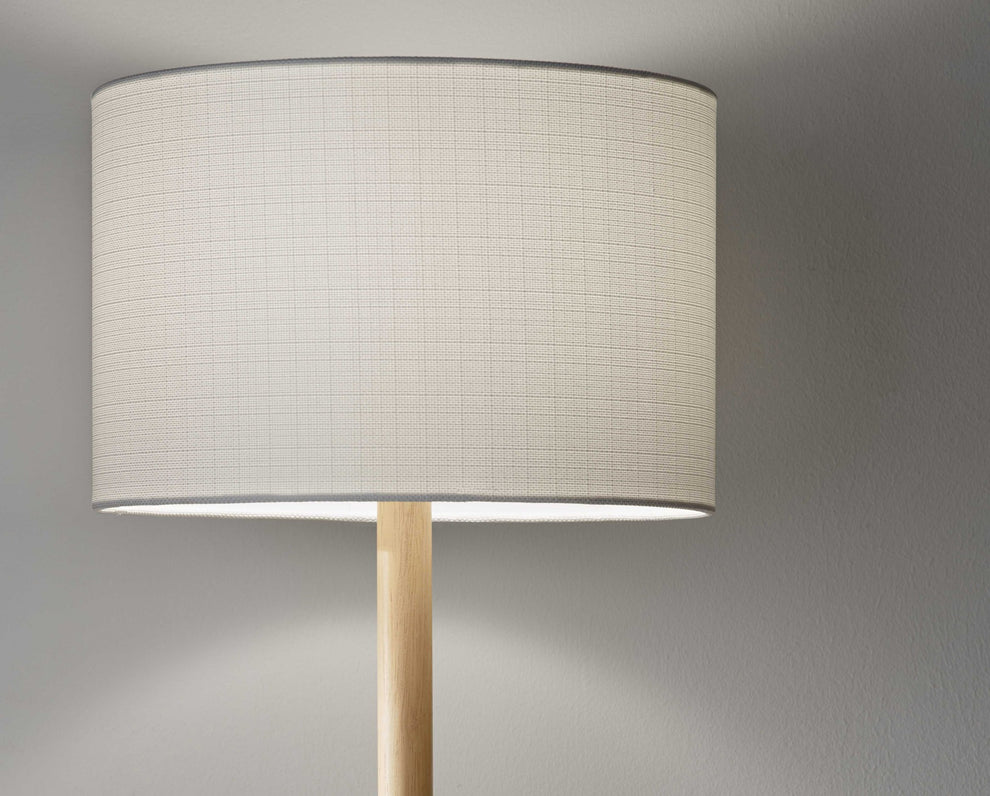 Natural Solid Wood Floor Lamp With White Linen Drum Shade By Homeroots | Floor Lamps | Modishstore - 8