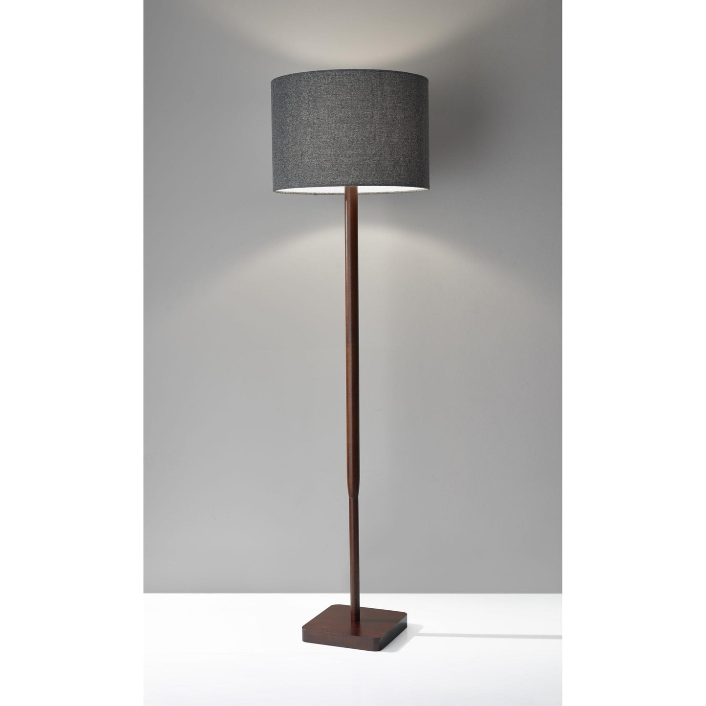 Brown And Black Solid Wood Floor Lamp With Dark Gray Fabric Drum Shade By Homeroots | Floor Lamps | Modishstore - 7
