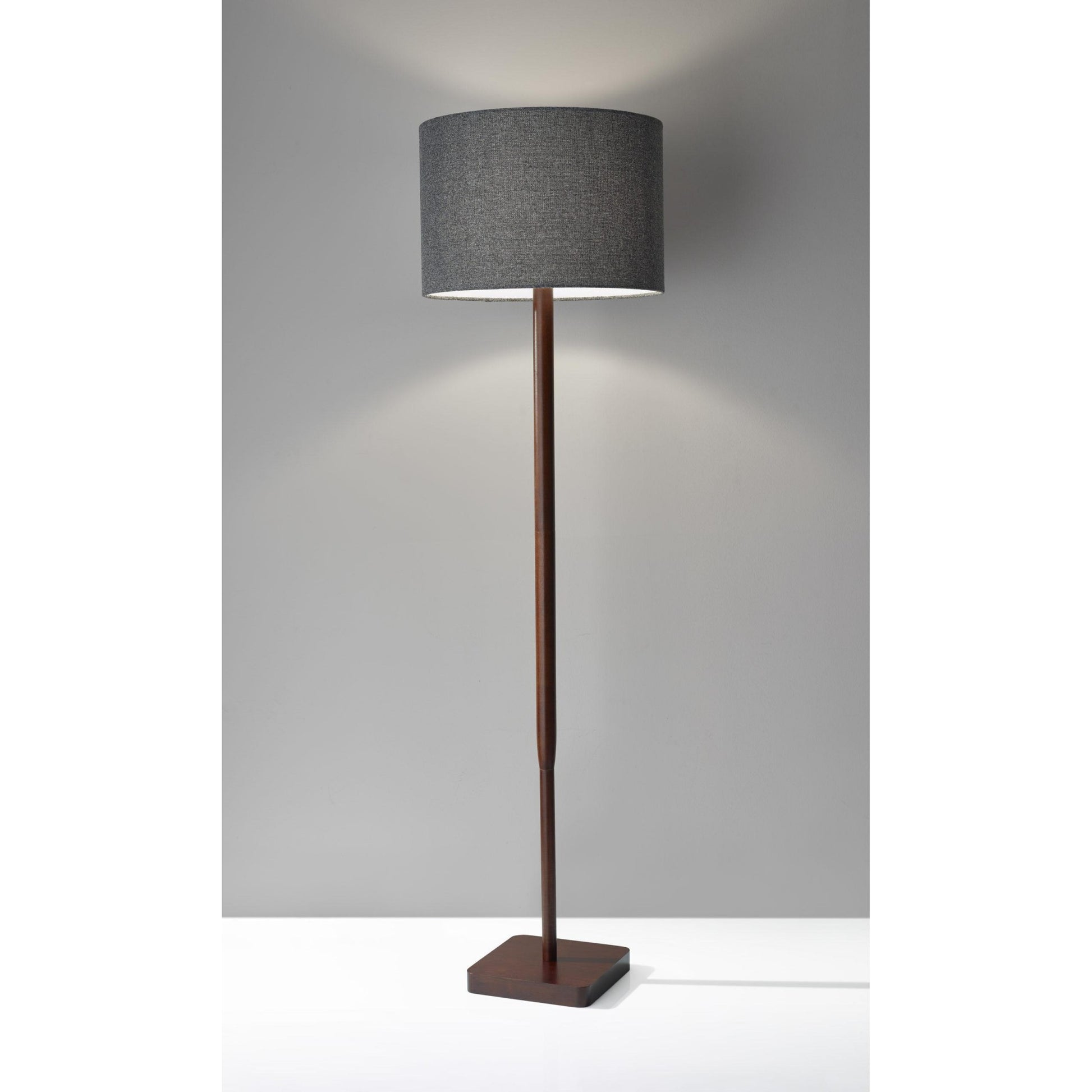 Brown And Black Solid Wood Floor Lamp With Dark Gray Fabric Drum Shade By Homeroots | Floor Lamps | Modishstore - 7
