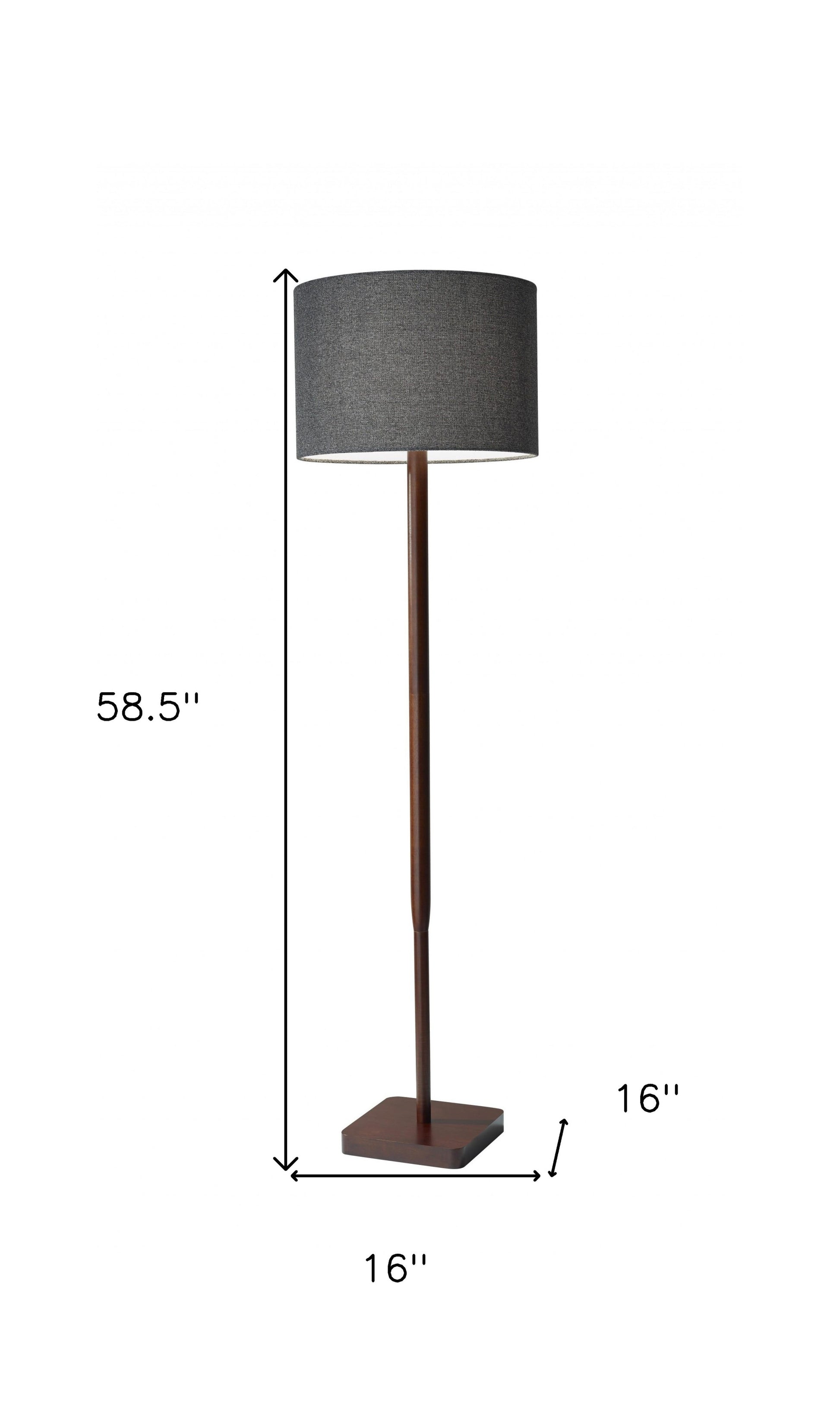 Brown And Black Solid Wood Floor Lamp With Dark Gray Fabric Drum Shade By Homeroots | Floor Lamps | Modishstore - 5