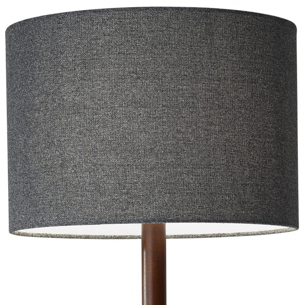 Brown And Black Solid Wood Floor Lamp With Dark Gray Fabric Drum Shade By Homeroots | Floor Lamps | Modishstore - 4