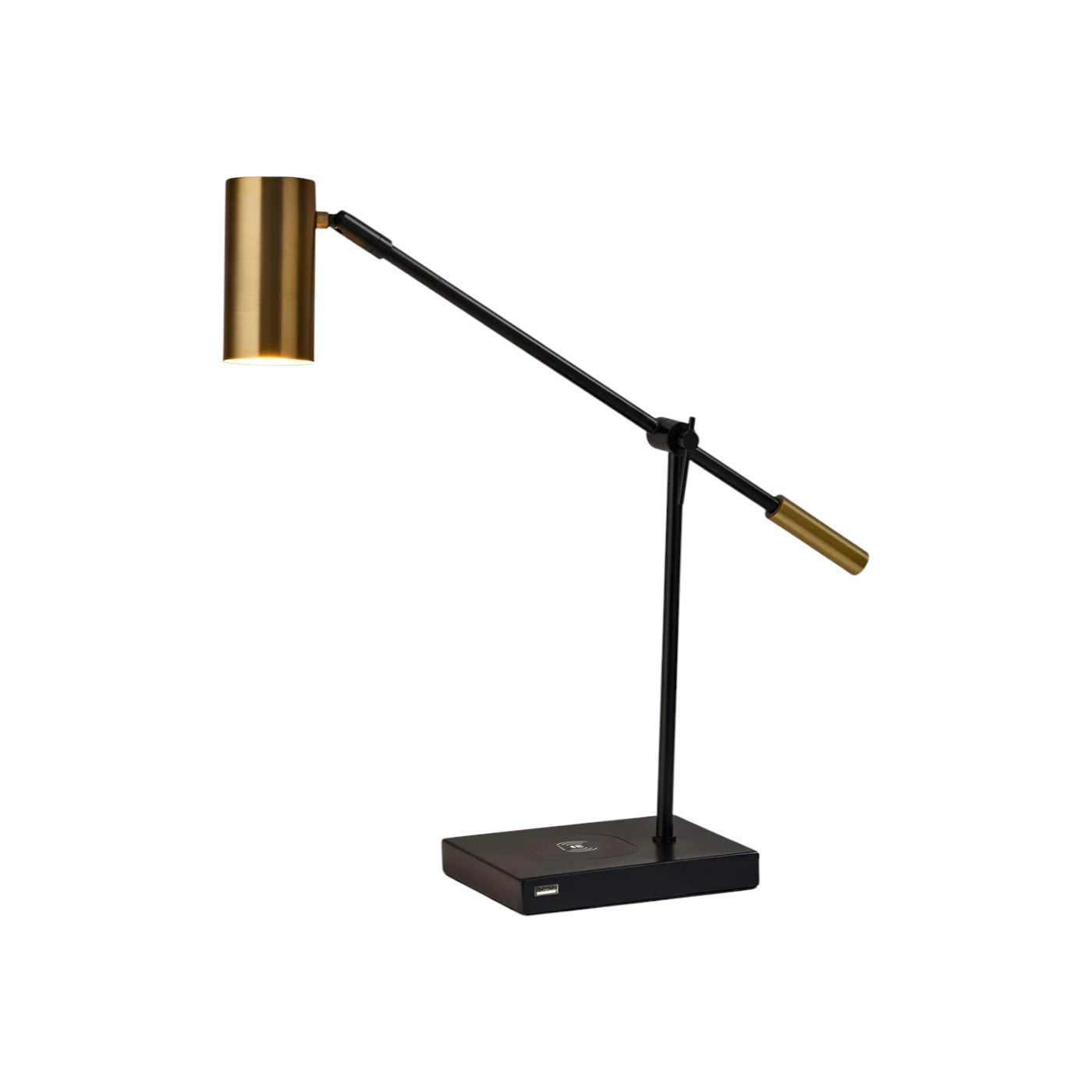 Black Metal Swing Arm LED Desk Lamp With USB And Antiqued Gold Cylinder Shade By Homeroots | Table Lamps | Modishstore - 2