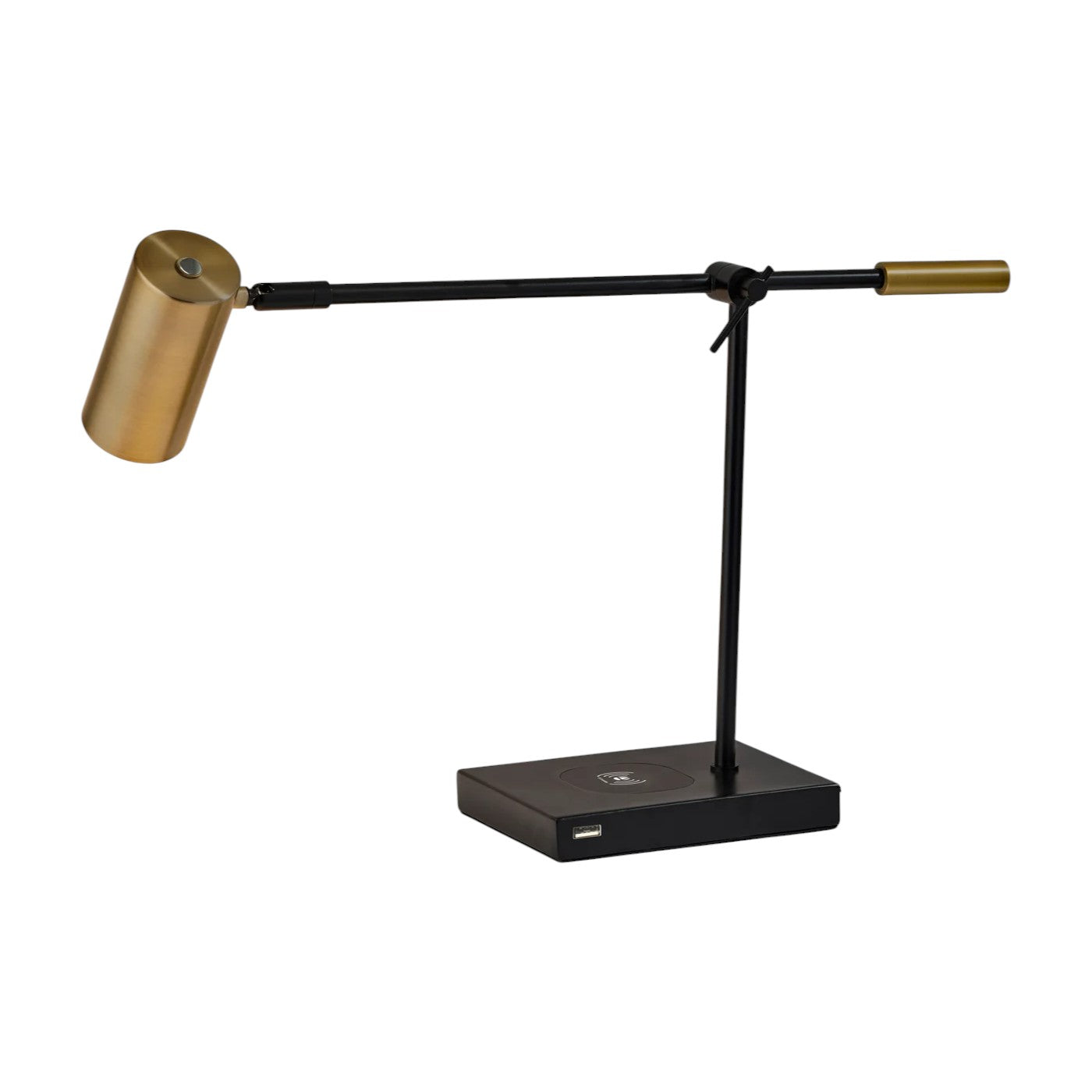 Black Metal Swing Arm LED Desk Lamp With USB And Antiqued Gold Cylinder Shade By Homeroots | Table Lamps | Modishstore - 4
