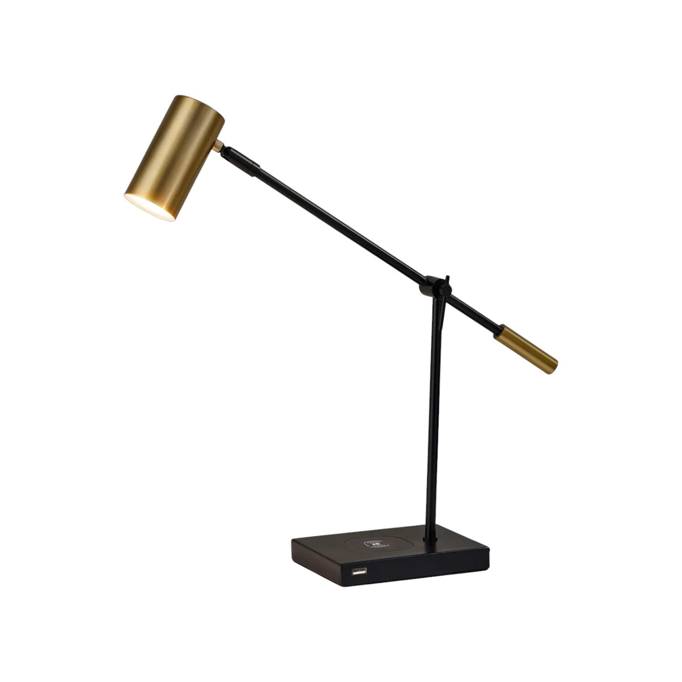 Black Metal Swing Arm LED Desk Lamp With USB And Antiqued Gold Cylinder Shade By Homeroots | Table Lamps | Modishstore - 6