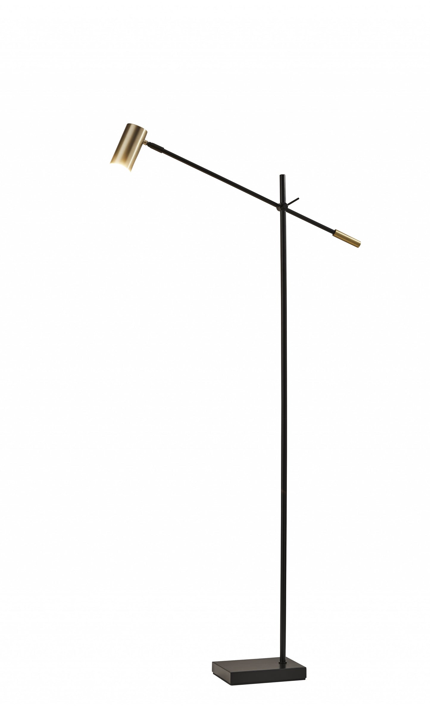 Black And Gold Adjustable LED Task Floor Lamp With Antiqued Brass Metal Cylinder Shade By Homeroots | Floor Lamps | Modishstore - 1