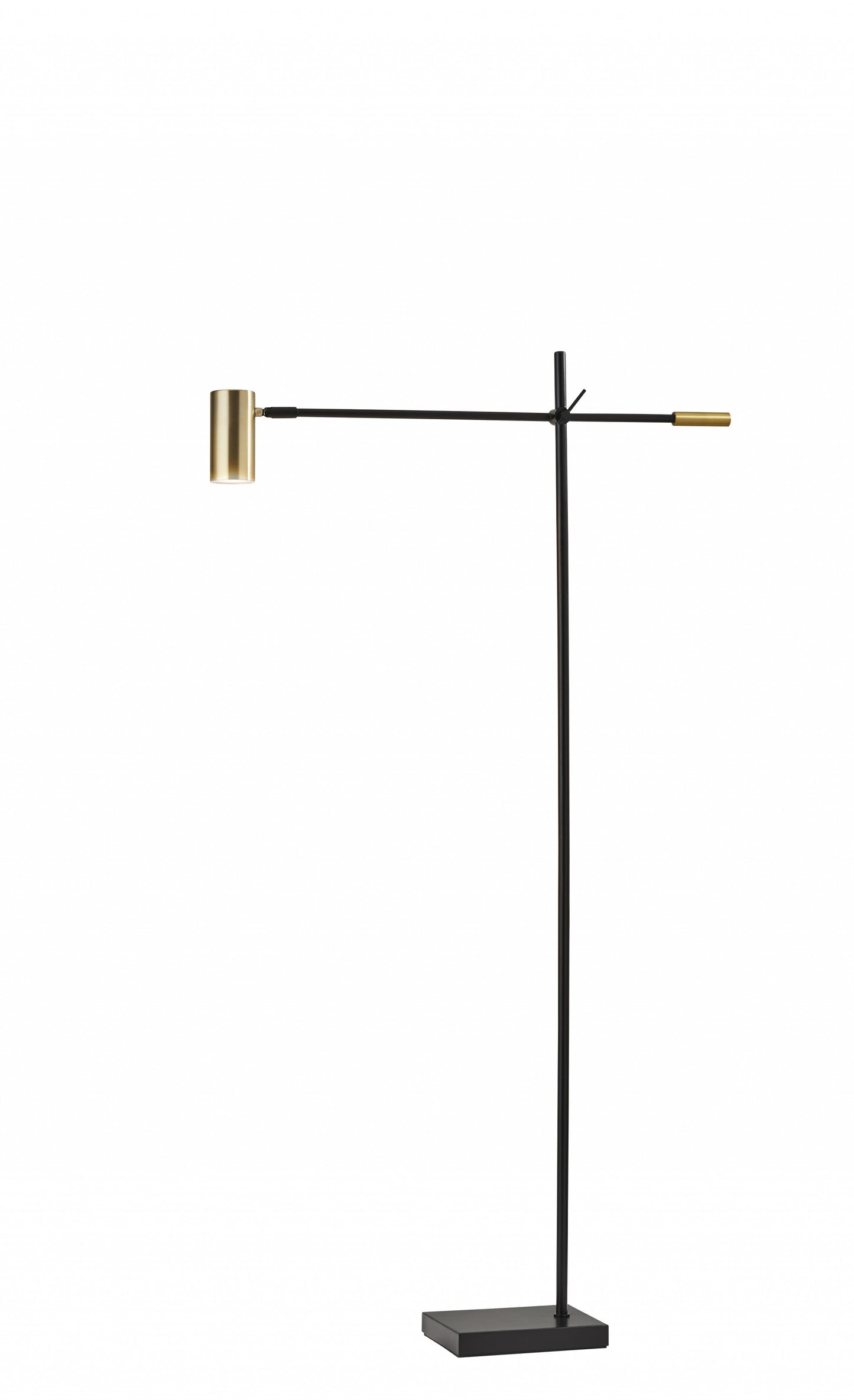 Black And Gold Adjustable LED Task Floor Lamp With Antiqued Brass Metal Cylinder Shade By Homeroots | Floor Lamps | Modishstore - 2