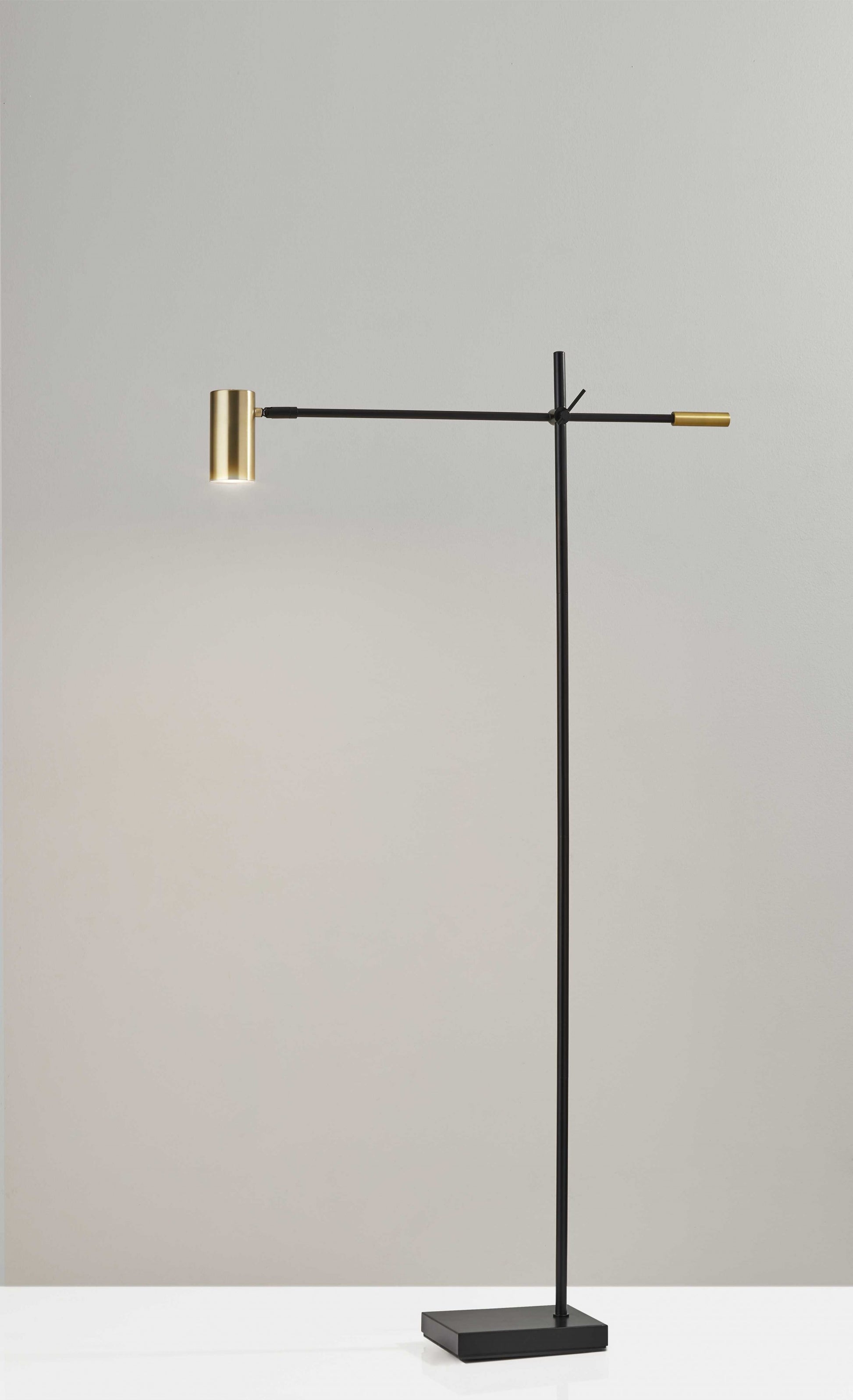 Black And Gold Adjustable LED Task Floor Lamp With Antiqued Brass Metal Cylinder Shade By Homeroots | Floor Lamps | Modishstore - 4