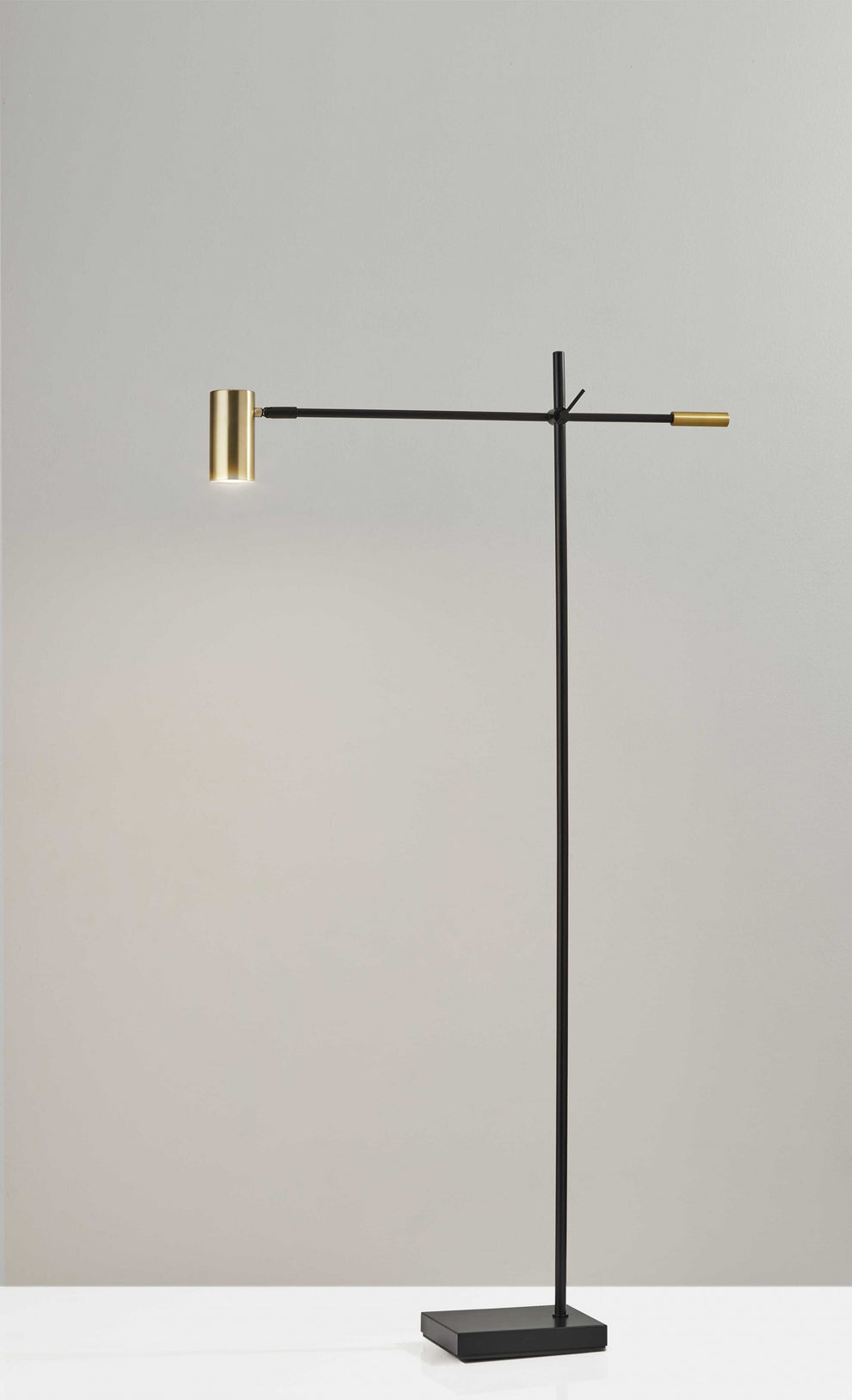 Black And Gold Adjustable LED Task Floor Lamp With Antiqued Brass Metal Cylinder Shade By Homeroots | Floor Lamps | Modishstore - 4