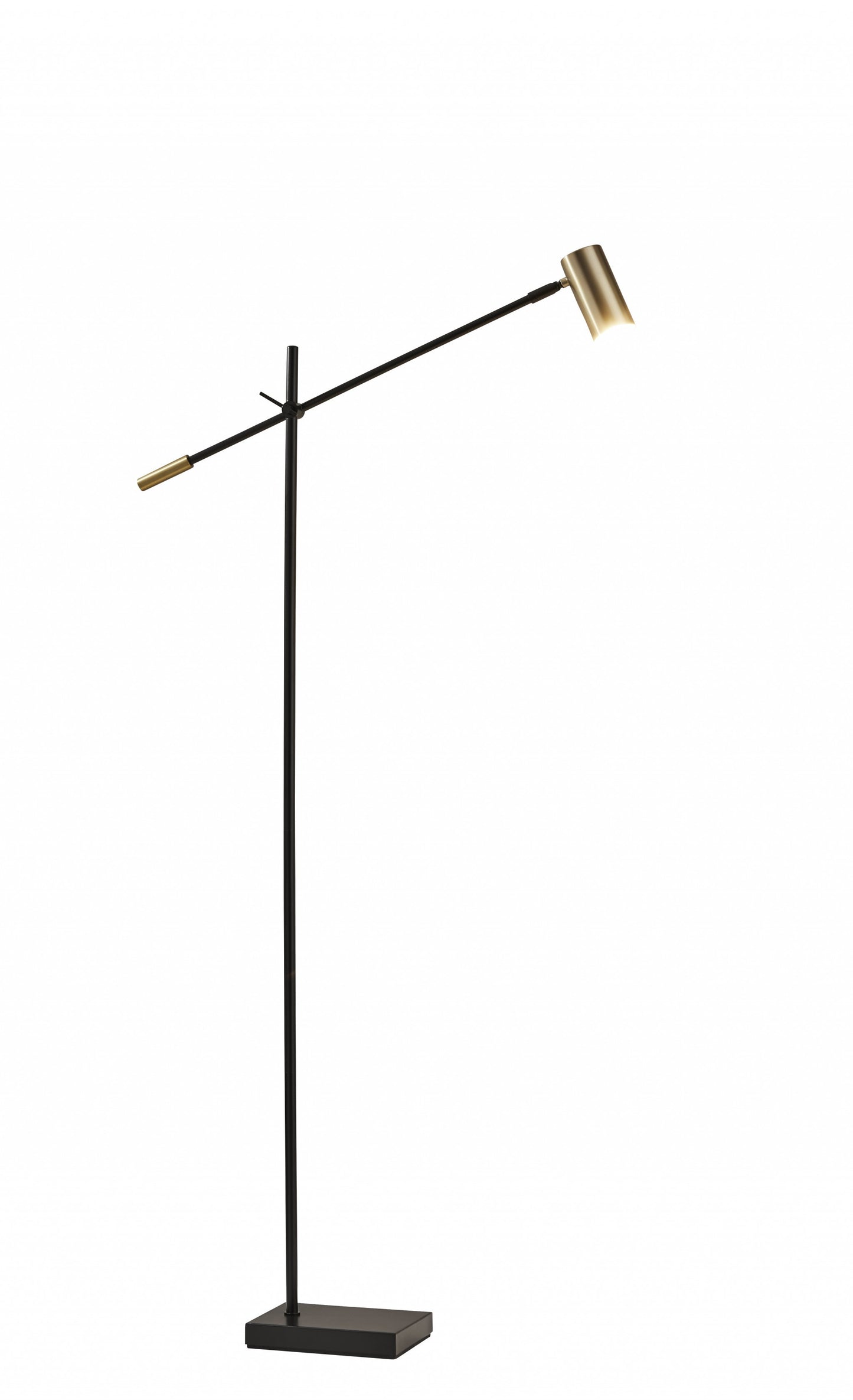 Black And Gold Adjustable LED Task Floor Lamp With Antiqued Brass Metal Cylinder Shade By Homeroots | Floor Lamps | Modishstore - 3