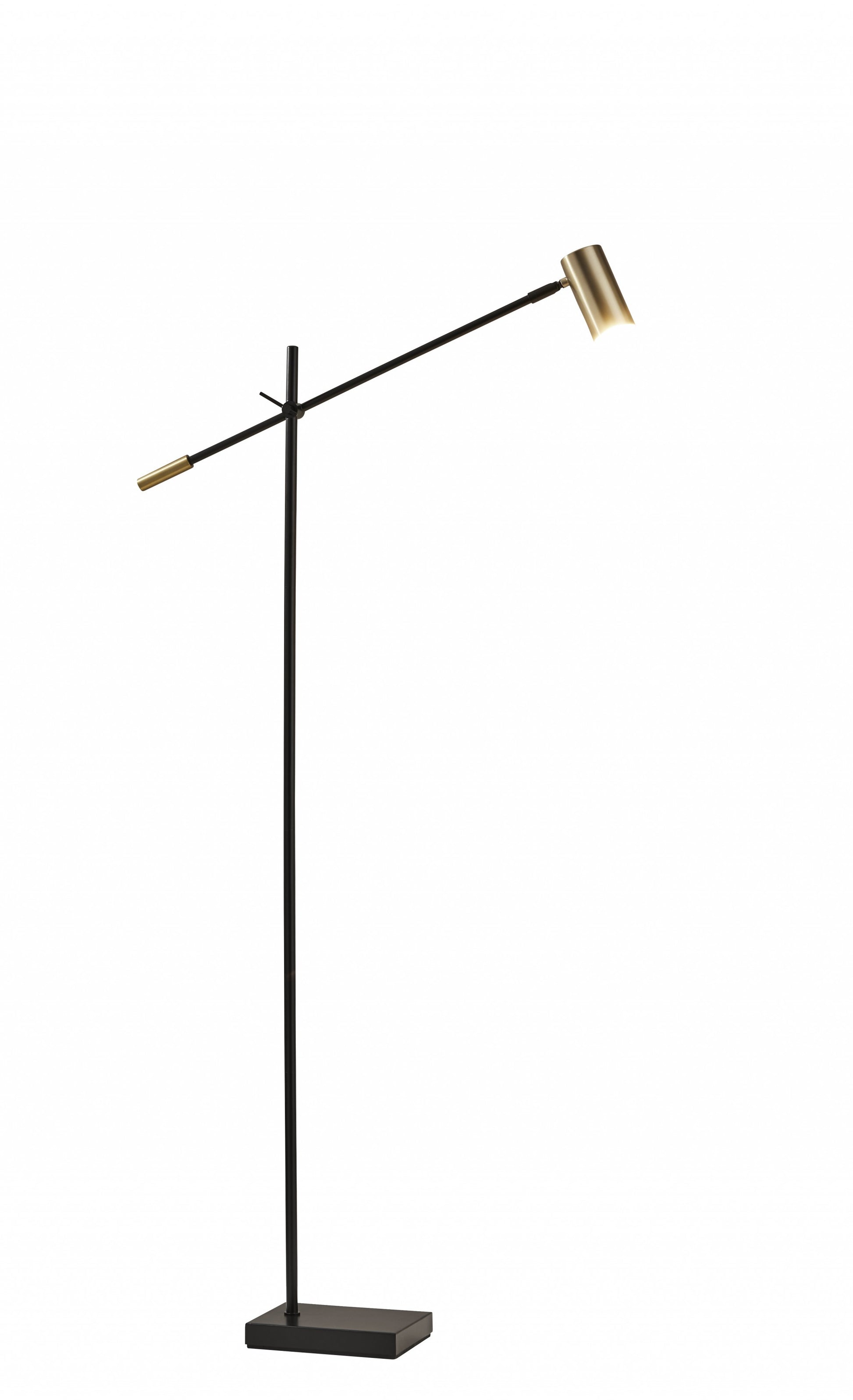 Black And Gold Adjustable LED Task Floor Lamp With Antiqued Brass Metal Cylinder Shade By Homeroots | Floor Lamps | Modishstore - 3