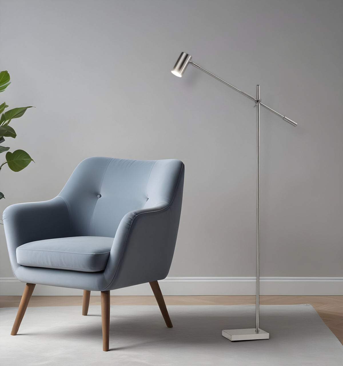 Silver LED Task Floor Lamp With Silver Metal Drum Shade By Homeroots | Floor Lamps | Modishstore - 1