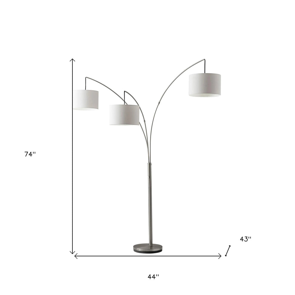 Silver Three Light Tree Floor Lamp With White Linen Drum Shade By Homeroots | Floor Lamps | Modishstore - 5