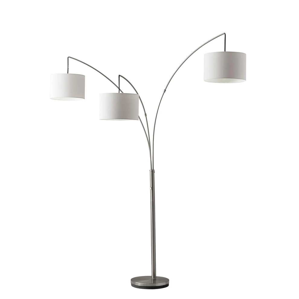 Silver Three Light Tree Floor Lamp With White Linen Drum Shade By Homeroots | Floor Lamps | Modishstore - 2