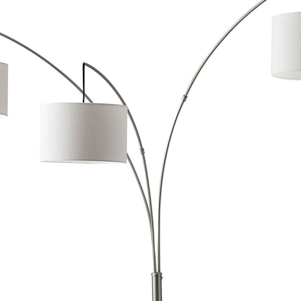 Silver Three Light Tree Floor Lamp With White Linen Drum Shade By Homeroots | Floor Lamps | Modishstore - 3