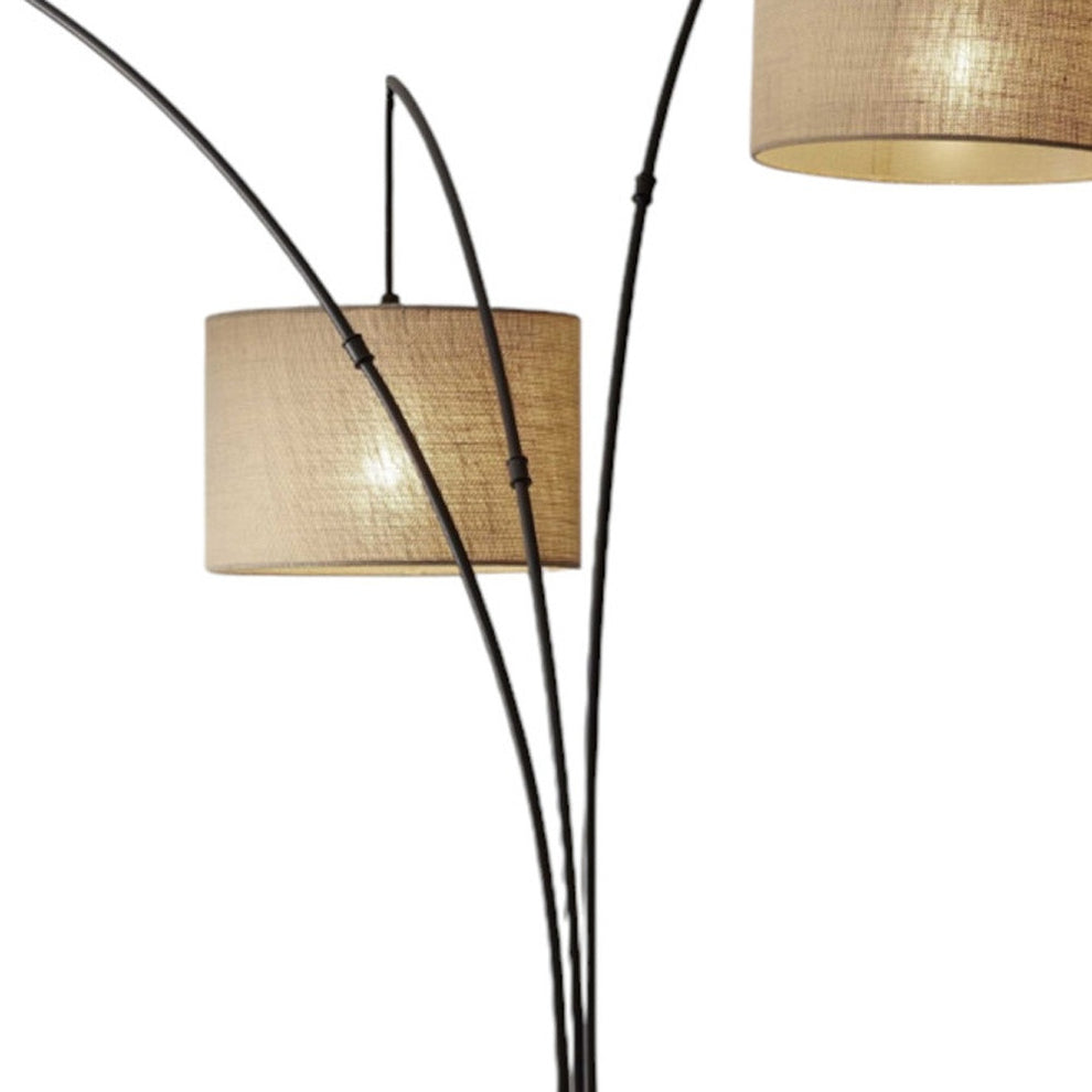 Bronze Three Light Tree Floor Lamp With Beige Burlap Drum Shade By Homeroots | Floor Lamps | Modishstore - 6