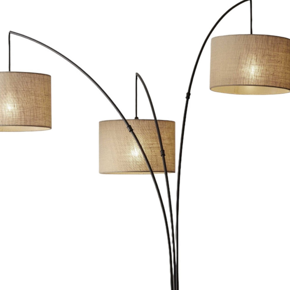 Bronze Three Light Tree Floor Lamp With Beige Burlap Drum Shade By Homeroots | Floor Lamps | Modishstore - 7