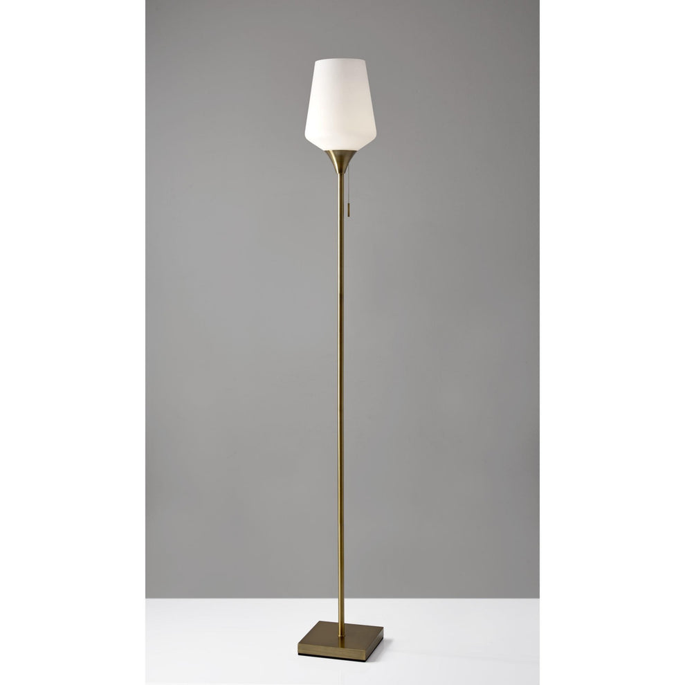 Brass Metal Torchiere Floor Lamp With White Glass Novelty Shade By Homeroots | Floor Lamps | Modishstore - 5
