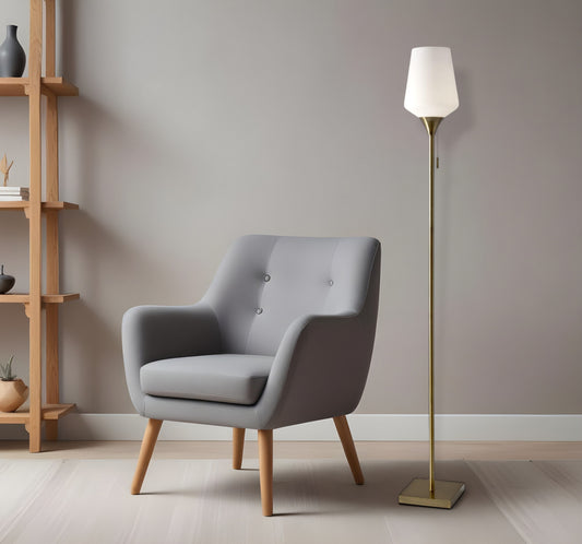 Brass Metal Torchiere Floor Lamp With White Glass Novelty Shade By Homeroots | Floor Lamps | Modishstore - 1