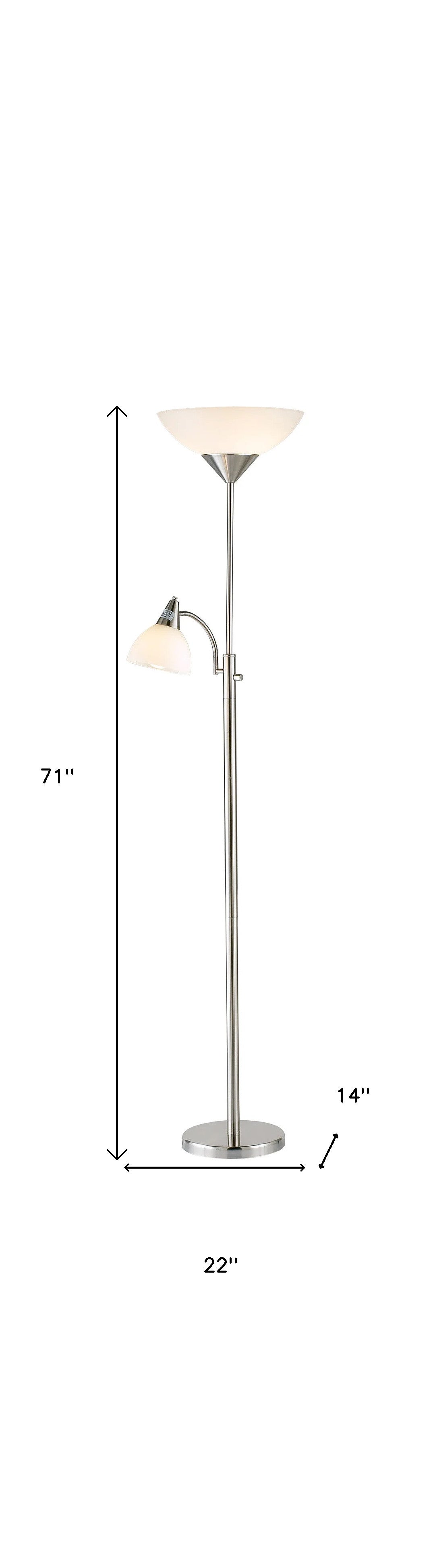 Silver Metal Two Light Torchiere Floor Lamp With White Bowl Shade By Homeroots | Floor Lamps | Modishstore - 5