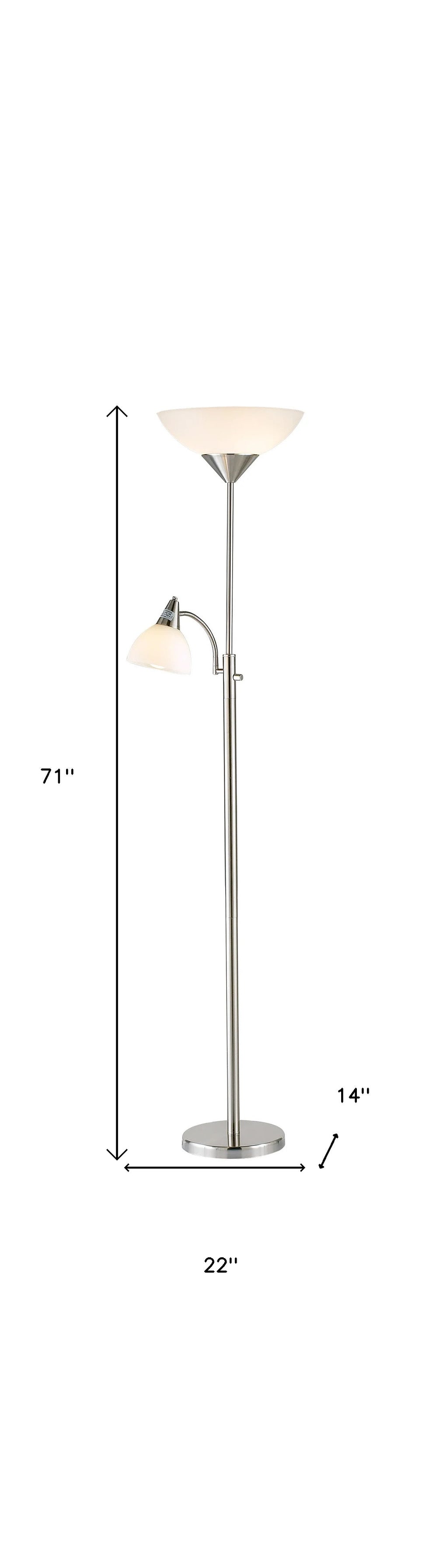 Silver Metal Two Light Torchiere Floor Lamp With White Bowl Shade By Homeroots | Floor Lamps | Modishstore - 5