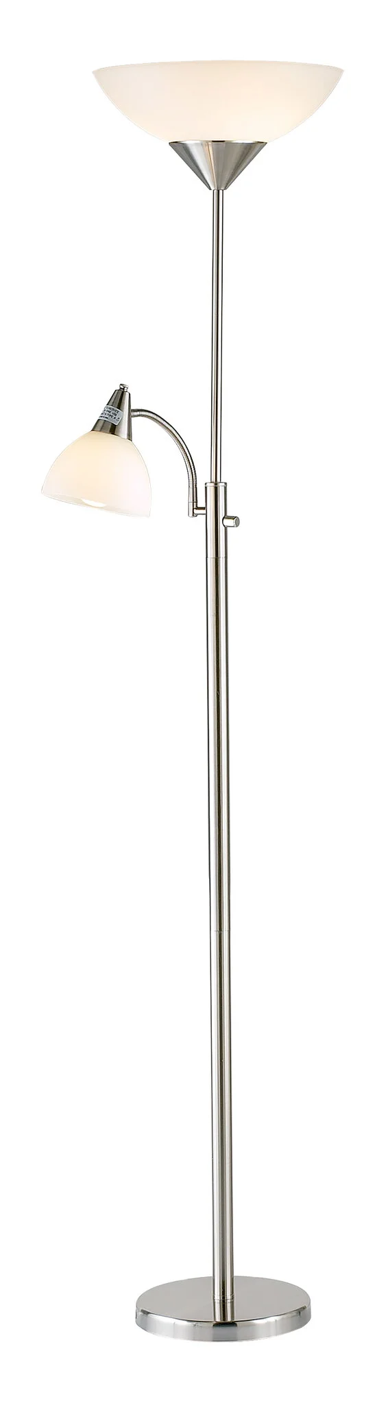 Silver Metal Two Light Torchiere Floor Lamp With White Bowl Shade By Homeroots | Floor Lamps | Modishstore - 2