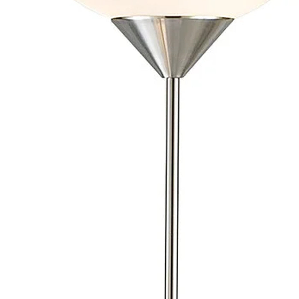 Silver Metal Two Light Torchiere Floor Lamp With White Bowl Shade By Homeroots | Floor Lamps | Modishstore - 4
